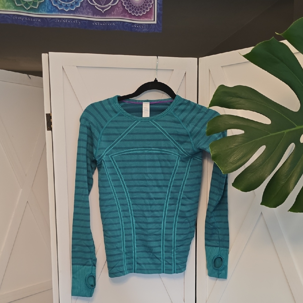 Ivivva FLY TECH Teal Striped LONG SLEEVE shirt